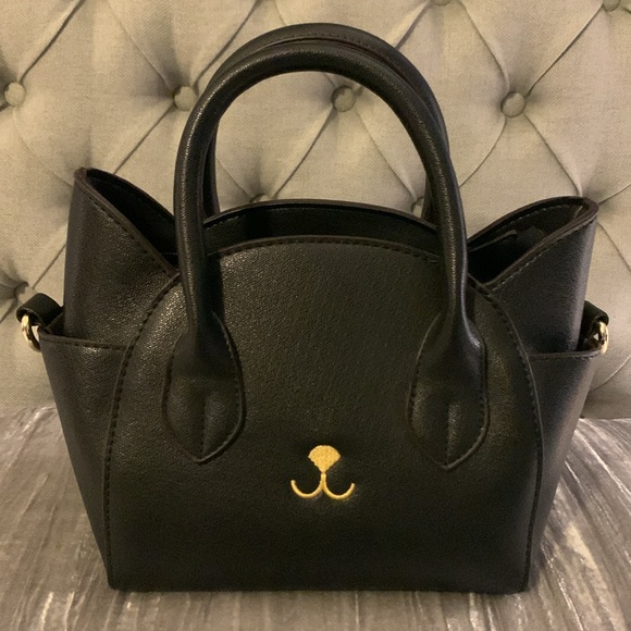 Black cat purse with top handle and adjustable shoulder strap - Picture 2 of 5